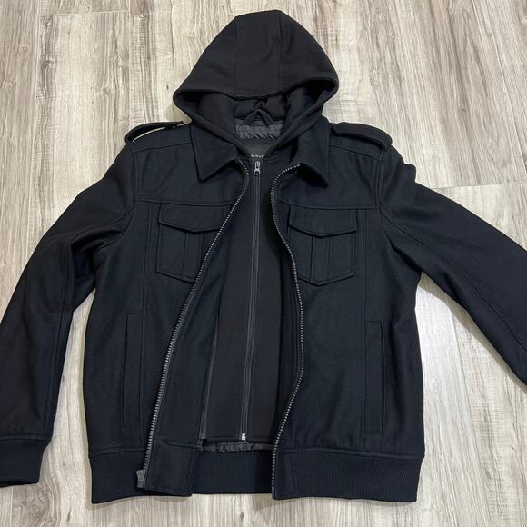 Structure Wool Blend Hooded Black Full Zip Jacket Size XL - Picture 3 of 12